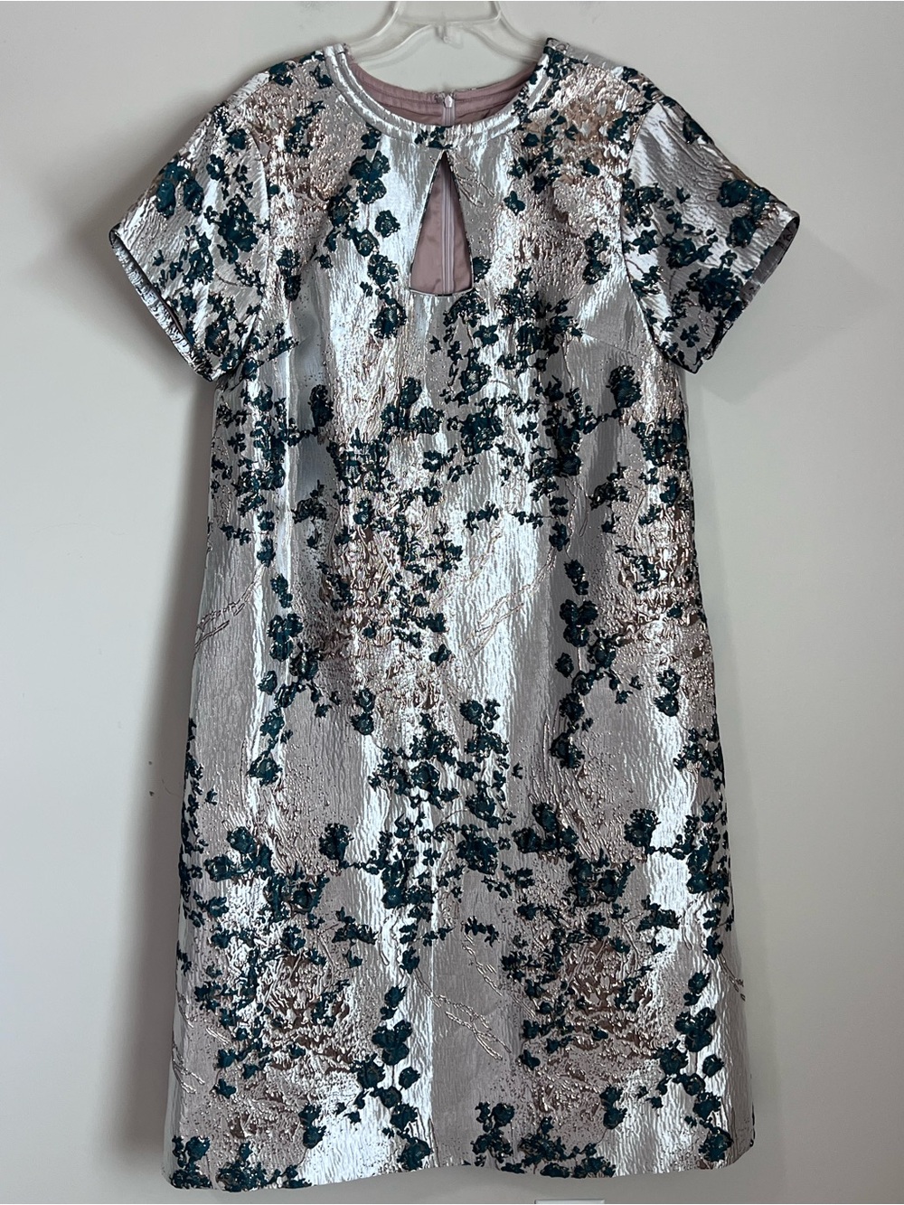 WIGGY KIT Maxi Dress Size Large Rose Gold Metallic Silver Print